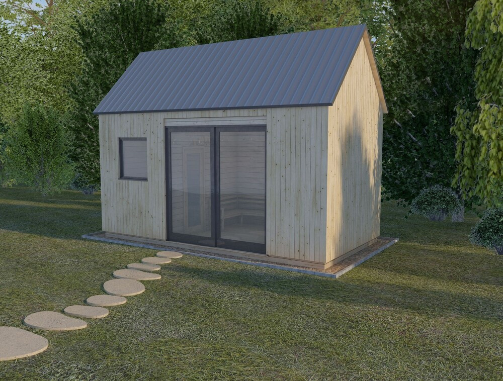 18 m²-es szaunaház ácsolt nyeregtetővel